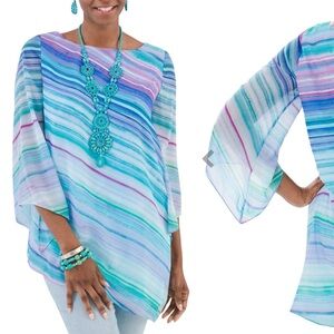 Chico’s Vivid Striped Asymmetrical Top Size 12